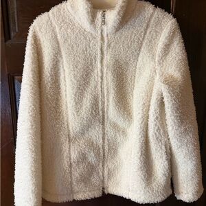J. Jill Cream Boucle Zip Jacket Small Cozy Textured Sweater Coat